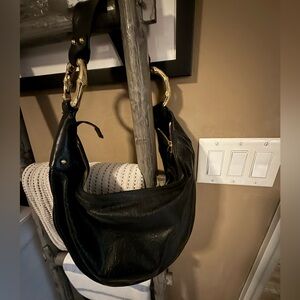 Gucci Black Leather Hobo Bag with Gold Accents